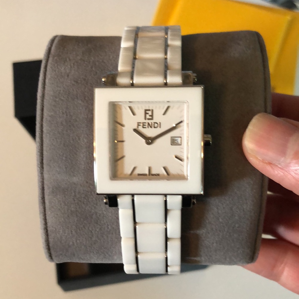 Fendi Orologi White Square Ceramic Watch